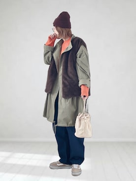 「unrelaxing（アンリラクシング）のアイテム（モッズコート）」を使った、UMiSatoさん（レディース・163cm）の冬コーディネート