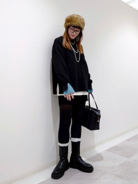 「アイテム（ボストンバッグ）」を使った、UMiSatoさん（レディース・163cm）の秋コーディネート