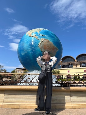 「ブラック×ホワイト」｜「アイテム（スウェット）」を使った、Wakanaさん（レディース・156cm）の春コーディネート