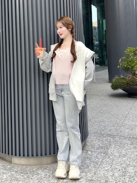 「SLY（スライ）の【WEB限定再入荷】AIR PLATFORM SNEAKER エアー プラットフォーム スニーカー 厚底（スニーカー、ホワイト系）」を使った、mayu さん（レディース・155cm）の春コーディネート