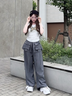 「2CUBE（トゥキューブ）のアイテム」を使った、mayu さん（レディース・155cm）の夏コーディネート