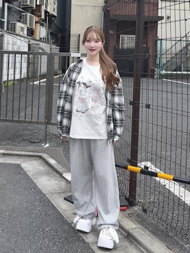 「SHEINの36244650（シャツ/ブラウス、グレー系）」を使った、mayu さん（レディース・155cm）の春コーディネート