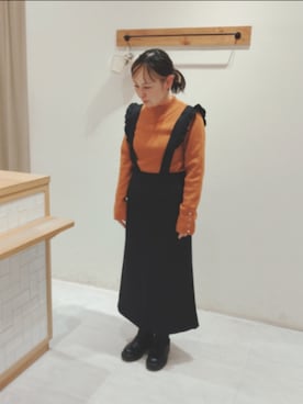 「Samansa Mos2 blue（サマンサモスモスブルー）のアイテム（トップス、オレンジ系）」を使った、Yukiko Katoさん（レディース・158cm）の秋コーディネート
