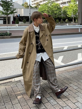 「アイテム（トレンチコート）」を使った、mahoさん（レディース・159cm）の秋コーディネート