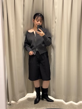 「SENSE OF PLACE by URBAN RESEARCH(センスオブプレイスバイアーバンリサーチ)の『洗濯可』ダブルジップオフショルニット(ニット/セーター、グレー系)」を使った、ナギサさん(レディース・160cm)の秋コーディネート