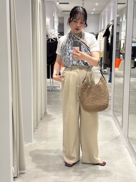「SENSE OF PLACE by URBAN RESEARCH(センスオブプレイスバイアーバンリサーチ)のラウンドネックリブTシャツ(半袖)(Tシャツ/カットソー、ホワイト系)」を使った、ナギサさん(レディース・160cm)の春コーディネート