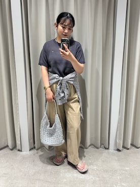 「SMELLY(スメリー)のステンレスカラービーズ2セットネックレス(ネックレス、ブラック系)」を使った、ナギサさん(レディース・160cm)の夏コーディネート