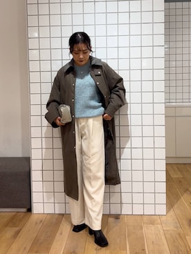 「スラックスパンツ」｜「アイテム（ステンカラーコート）」を使った、ナギサさん（レディース・160cm）の冬コーディネート