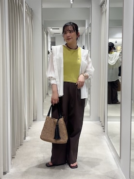 「SENSE OF PLACE by URBAN RESEARCH(センスオブプレイスバイアーバンリサーチ)の『洗濯可』リネンタッチクロップドセーター(ニット/セーター、イエロー系)」を使った、ナギサさん(レディース・160cm)の春コーディネート