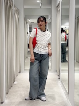 「SENSE OF PLACE by URBAN RESEARCH(センスオブプレイスバイアーバンリサーチ)のストレートレッグデニム(デニムパンツ、ブルー系)」を使った、ナギサさん(レディース・160cm)の春コーディネート