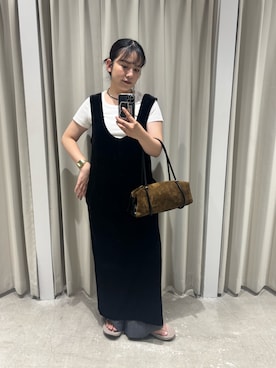 「SENSE OF PLACE by URBAN RESEARCH(センスオブプレイスバイアーバンリサーチ)のラウンドネックリブTシャツ(半袖)(Tシャツ/カットソー、ホワイト系)」を使った、ナギサさん(レディース・160cm)の夏コーディネート