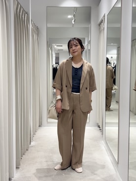「SENSE OF PLACE by URBAN RESEARCH(センスオブプレイスバイアーバンリサーチ)の『一部WEB限定』『UR TECH DRYLUXE』リネンライクワイドパンツ(その他パンツ、ベージュ系)」を使った、ナギサさん(レディース・160cm)の春コーディネート