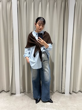 「SENSE OF PLACE by URBAN RESEARCH(センスオブプレイスバイアーバンリサーチ)のストライプアソートルーズシャツ(シャツ/ブラウス、ブルー系)」を使った、ナギサさん(レディース・160cm)の秋コーディネート