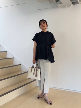 「SENSE OF PLACE by URBAN RESEARCH（センスオブプレイスバイアーバンリサーチ）の『UR TECH DRYLUXE』リネンライクスリットタイトスカート（スカート）」を使った、ナギサさん（レディース・160cm）の春コーディネート