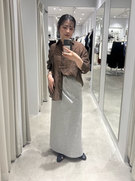 「SENSE OF PLACE by URBAN RESEARCH(センスオブプレイスバイアーバンリサーチ)のシシュウシアーシャツ(シャツ/ブラウス、ブラウン系)」を使った、ナギサさん(レディース・160cm)の春コーディネート