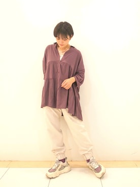 「ジョガーパンツ」｜「アイテム（パンツ、ホワイト系）」を使った、◎saki◎さん（レディース・150cm）の秋コーディネート