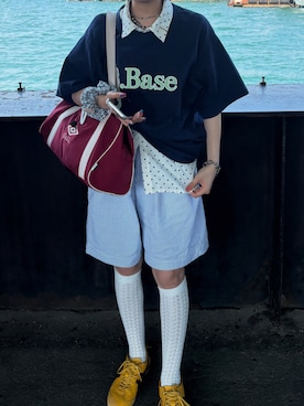 「アイテム（レッグウェア）」を使った、華愛さん（レディース・149cm）の夏コーディネート
