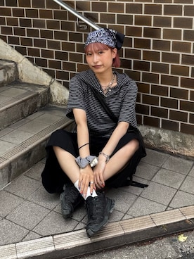 「アイテム（ヘアアクセサリー）」を使った、華愛さん（レディース・149cm）の夏コーディネート