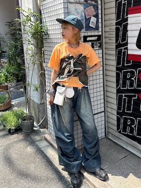 「アイテム（財布/小物、グリーン系）」を使った、華愛さん（レディース・149cm）の夏コーディネート