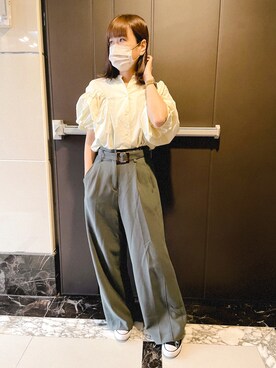 「通勤穿搭」｜「アイテム（スラックス）」を使った、米米さん（レディース・163cm）の秋コーディネート