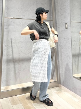 「LEPSIM（レプシィム）のフレンチスリーブプリントチュニック　124107（Tシャツ/カットソー）」を使った、エムアイさん（レディース・162cm）の夏コーディネート