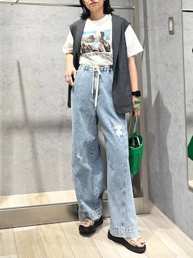 「LEPSIM（レプシィム）のイージーバギーデニム　290477（デニムパンツ）」を使った、エムアイさん（レディース・162cm）の夏コーディネート