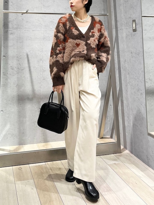 5ゲージ柄シャギーVカーディガン 606406（カーディガン/ボレロ