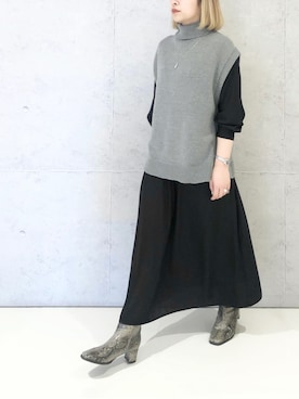 「ベスト×ワンピース」｜エムアイさん（レディース・162cm）の冬コーディネート