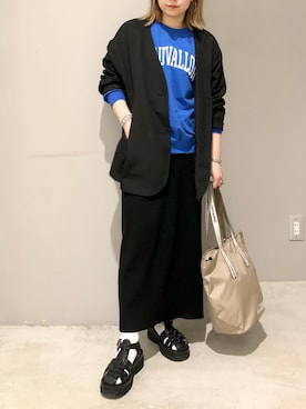 「LEPSIM」｜「アイテム（ノーカラージャケット）」を使った、エムアイさん（レディース・162cm）の春コーディネート
