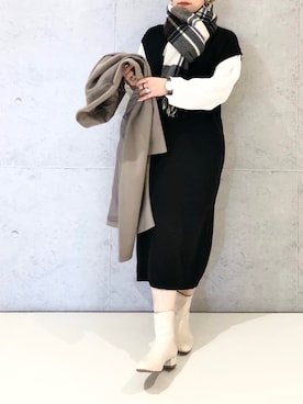 「ドッキングワンピ」｜「アイテム（チェスターコート）」を使った、エムアイさん（レディース・162cm）の冬コーディネート