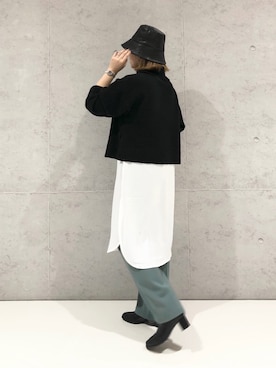 「レザーハット」｜エムアイさん（レディース・162cm）の冬コーディネート