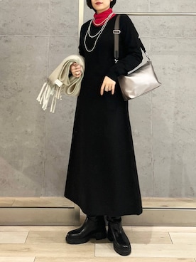 「おでかけ」｜「アイテム（ワンピース/ドレス）」を使った、エムアイさん（レディース・162cm）の冬コーディネート