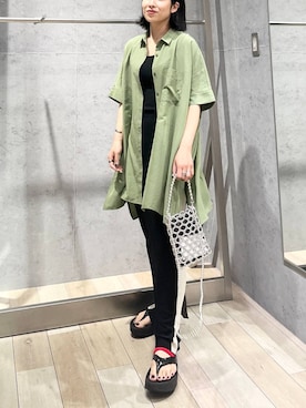「アイテム（チュニック、グリーン系）」を使った、エムアイさん（レディース・162cm）の夏コーディネート