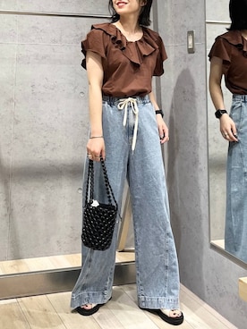 「LEPSIM（レプシィム）のイージーバギーデニム　290477（デニムパンツ）」を使った、エムアイさん（レディース・162cm）の夏コーディネート