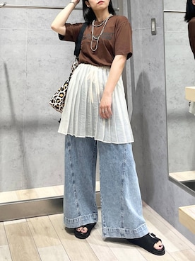 「LEPSIM（レプシィム）のイージーバギーデニム　290477（デニムパンツ）」を使った、エムアイさん（レディース・162cm）の夏コーディネート