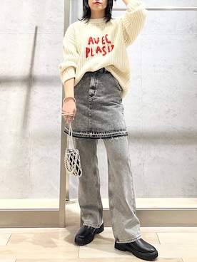 「アイテム（デニムスカート、グレー系）」を使った、エムアイさん（レディース・162cm）の秋コーディネート