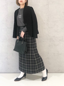「LEPSIM」｜「アイテム（ノーカラージャケット）」を使った、エムアイさん（レディース・162cm）の秋コーディネート