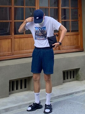 「GU（ジーユー）のアイテム（カーゴパンツ、ブルー系）」を使った、Zackさん（メンズ・183cm）の秋コーディネート