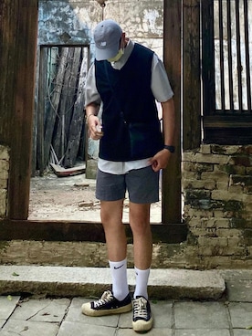 「GU（ジーユー）のアイテム（カーゴパンツ、グレー系）」を使った、Zackさん（メンズ・183cm・20代）の秋コーディネート