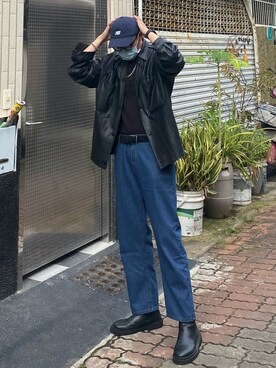 「NEW BALANCE（ニューバランス）のアイテム（帽子、ブルー系）」を使った、Zackさん（メンズ・183cm）の冬コーディネート