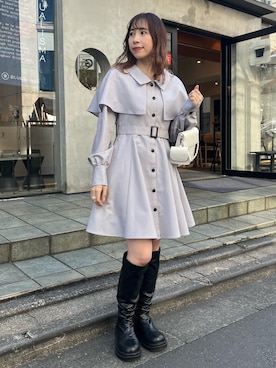 「サックスブルー」｜「アイテム（ブーツ）」を使った、risa☻さん（レディース・155cm）の冬コーディネート