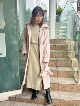 「キャミワンピ」｜「アイテム（ステンカラーコート）」を使った、risa☻さん（レディース・155cm）の秋コーディネート