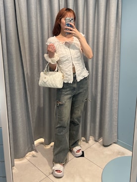 「アイテム（デニムパンツ）」を使った、risa☻さん（レディース・155cm）の夏コーディネート