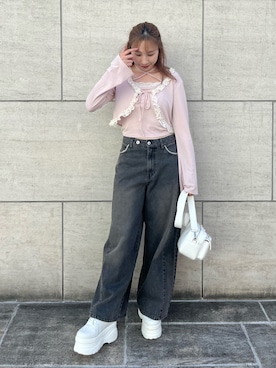 「OLIVE des OLIVE（オリーブデオリーブ）のアイテム（デニムパンツ）」を使った、risa☻さん（レディース・155cm）の秋コーディネート