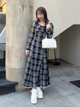 「チェックワンピース」｜risa☻さん（レディース・155cm）の秋コーディネート