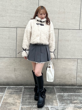 「OLIVE des OLIVE（オリーブデオリーブ）の裾レイヤードプリーツミニスカート（スカート）」を使った、risa☻さん（レディース・155cm）の秋コーディネート