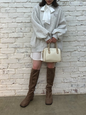 「ボウタイ」｜「アイテム（スウェット）」を使った、risa☻さん（レディース・155cm）の秋コーディネート
