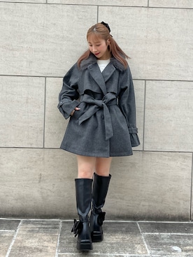 「アイテム（ステンカラーコート）」を使った、risa☻さん（レディース・155cm）の秋コーディネート