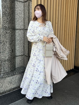 「肌見せ」｜「アイテム（トレンチコート）」を使った、risa☻さん（レディース・155cm）の冬コーディネート