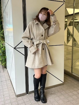 「ミドル丈コート」｜「アイテム（その他アウター）」を使った、risa☻さん（レディース・155cm）の秋コーディネート